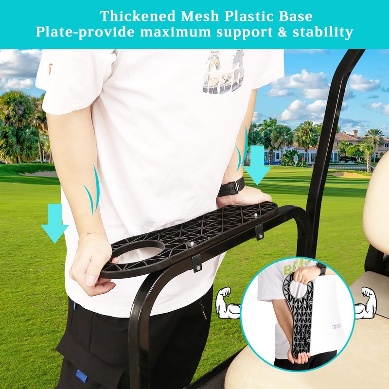 10L0L Golf Cart Rear Seat Armrest for Yamaha Club Car EZGO, Premium Leather Arm Rest with Cup Holder, No Drilling Required, Fits 1" Square Tube Only-Black