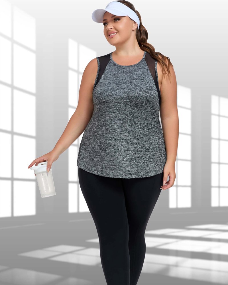 MTICFMY Plus Size Workout Tank Tops for Women, Black Sleeveless Athletic Shirts Loose Fit, Mesh Flowy Yoga Gym Running Summer Clothes 3X
