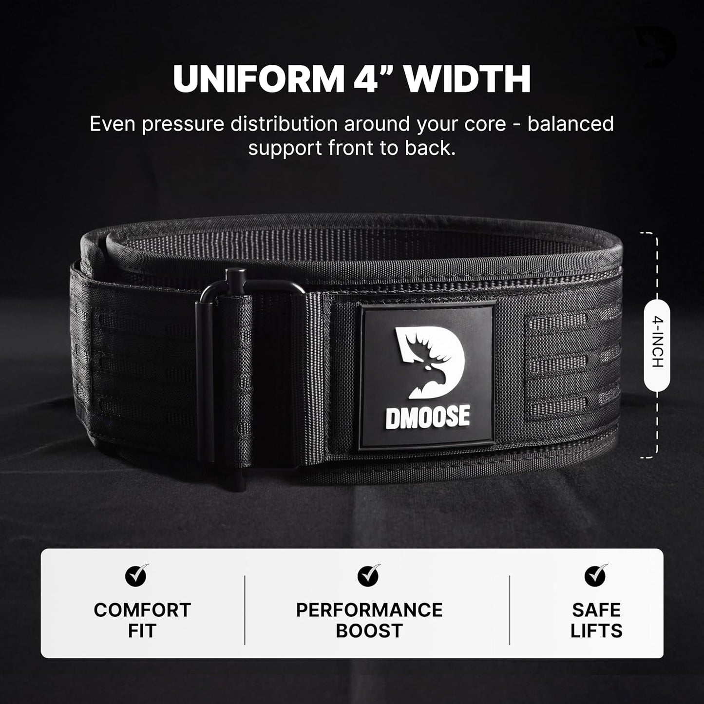 DMoose Weight Lifting Belt - Auto Locking Gym Belt for Cross Training | 4" Adjustable Nylon for Lumbar Support