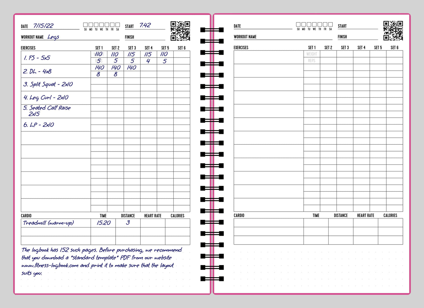 Fitness Logbook (Pink) - A5 Undated Workout Journal For Men & Women - Plastic Cover & Thick Paper - Planner Log Book To Track Weight Loss, Muscle Gain, Gym Exercise, Bodybuilding Progress