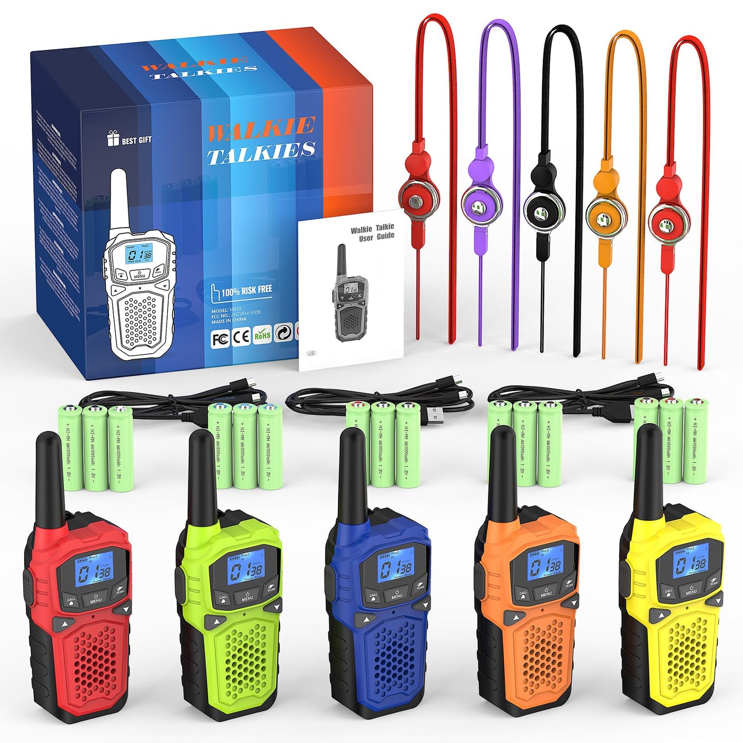 Walkie Talkies for Adults- WokTok Long Range Two Way Radio for Camping Hiking Hand Held Hiking Accessories Camping Gear Xmas Birthday Gift for Kids,SOS Siren,NOAA Weather Alert,5 Radios