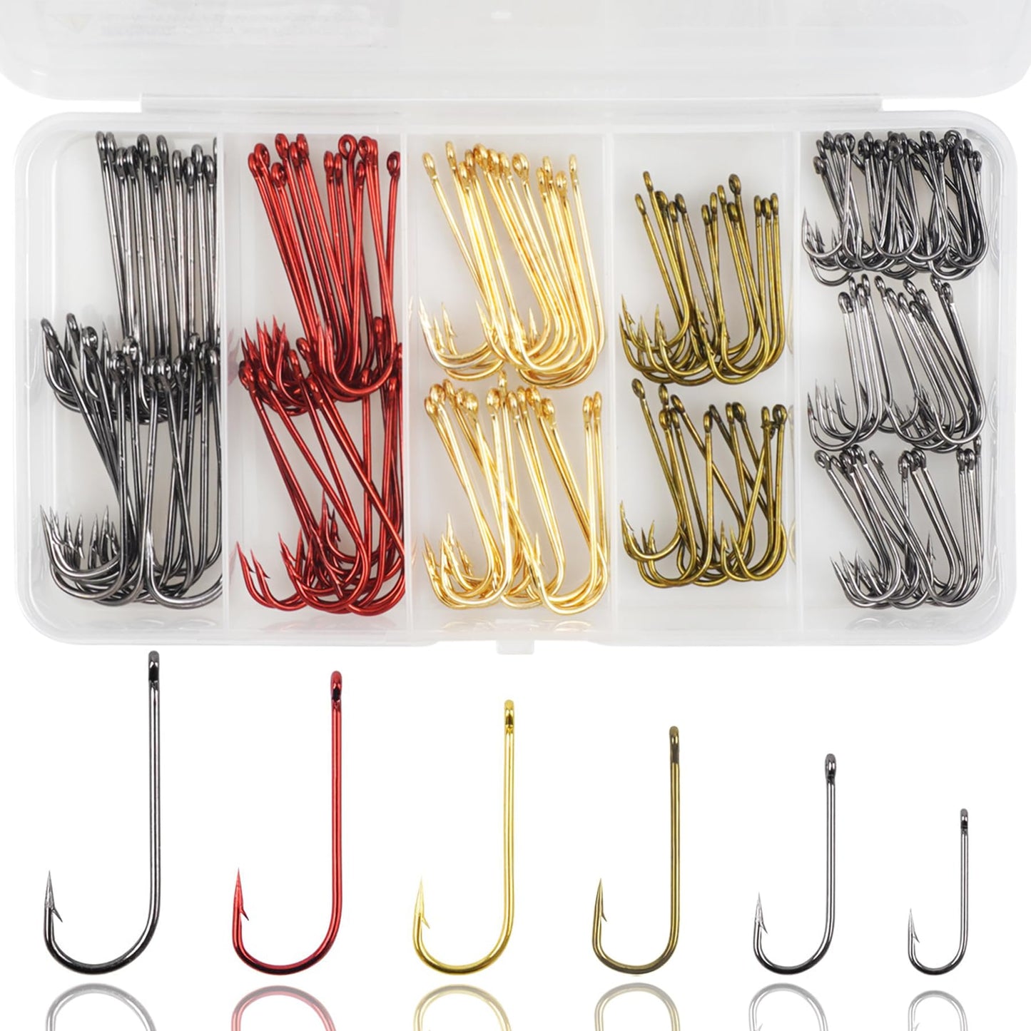 Crappie Panfish Fishing Hooks Aberdeen Hook Kit, 150pcs Aberdeen Fishing Hooks Long Shank Assorted Small Size Sharpened Live Bait Hook Set for Saltwater Freshwater Bass Catfish Trout Crappie Panfish