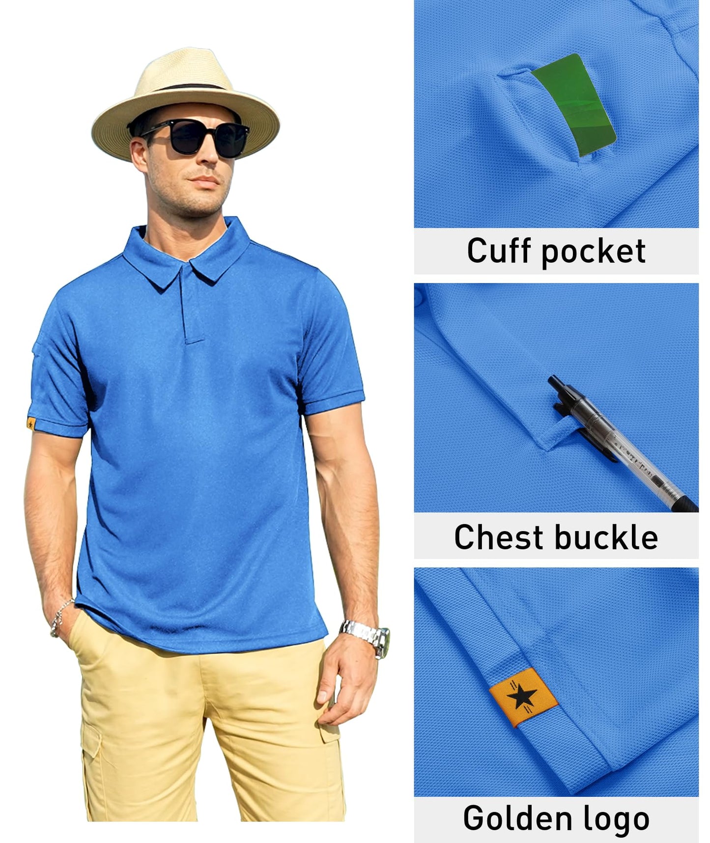 ZITY Mens Polo Shirt Short Sleeve Sports Tactical T-Shirt Athletic Golf Polos Daily Casual Stylish Collared Shirts for Men Lightblue 4X-Large