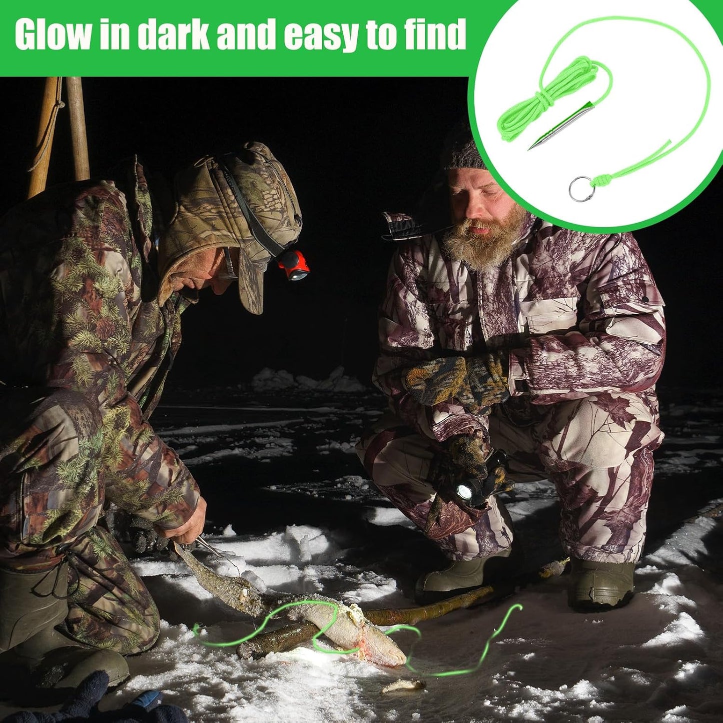 Glow in The Dark Paracord Fishing Stringer - 10 Ft, 550lb Capacity, Stainless Steel Spike & Split Ring