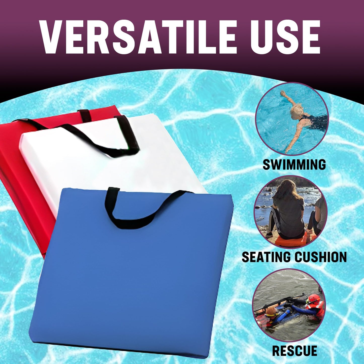 Kemp USA Type IV Throwable Flotation Cushion USCG Approved Boat Safety Throw Cushion with Foam Buoyancy & Nylon Straps for Boating Marine Safety Equipment Royal Blue