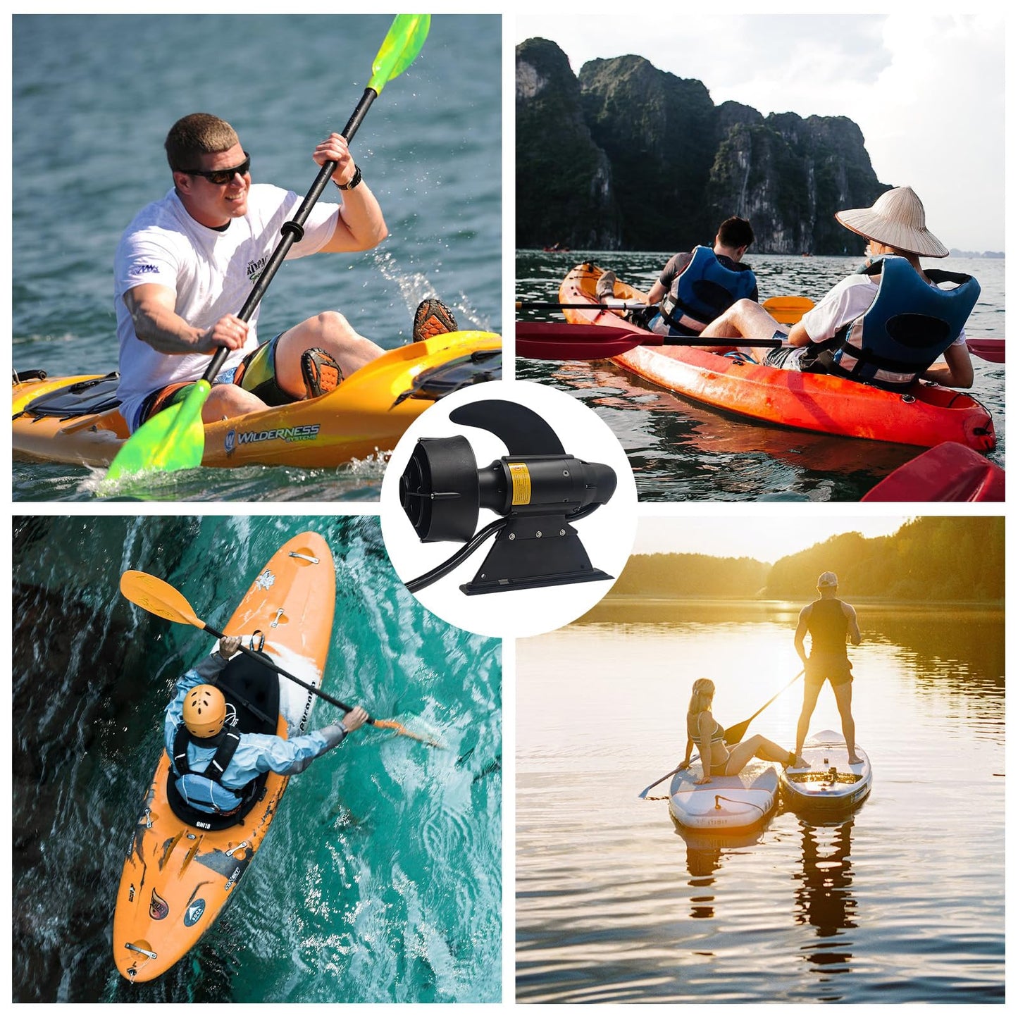 Powerful Fishing Kayak SUP Float Tube Belly Boat Trolling Motor, Underwater Thruster for Paddle Board Electric Fin 600W 28 Lbs Thrust, 9KM/H (Battery not Included)