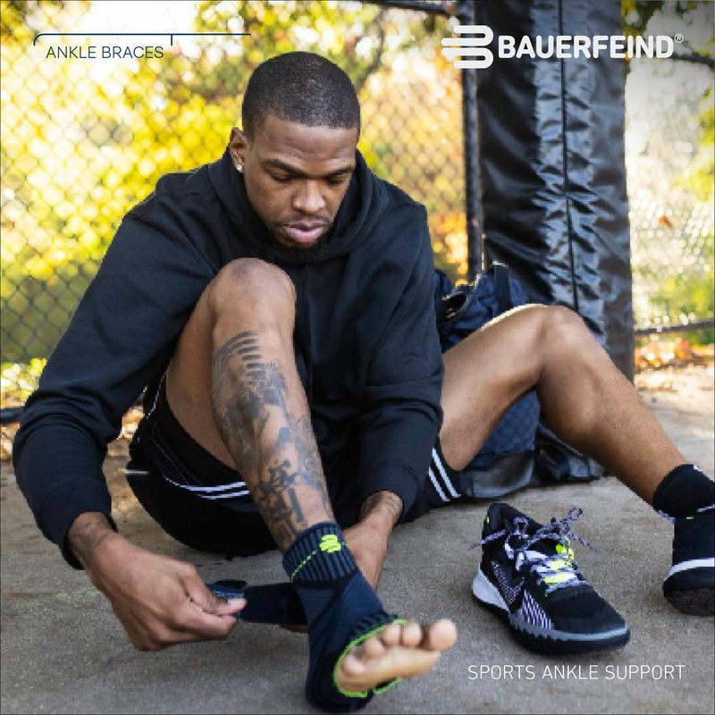 Bauerfeind Sports Ankle Support - Ankle Brace for Stabilization & Protection - Figure-8 Taping Strap - Targeted Compression - Lightweight & Durable (All Black, Medium/Right)