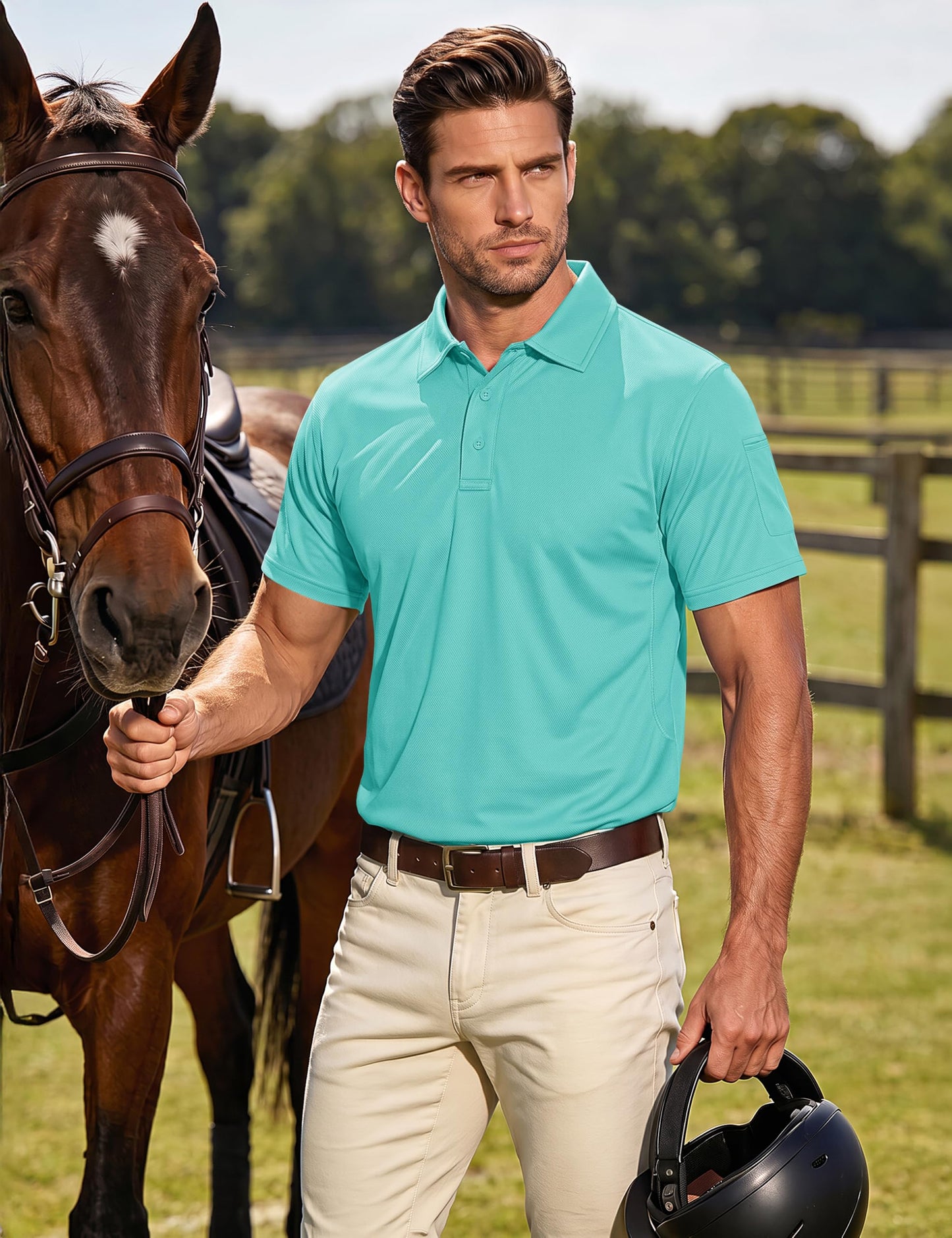 MAGCOMSEN Men Polo Shirts Short Sleeve Golf T Shirts Fishing Shirts Work Casual Quick Dry Shirts Water Blue XL