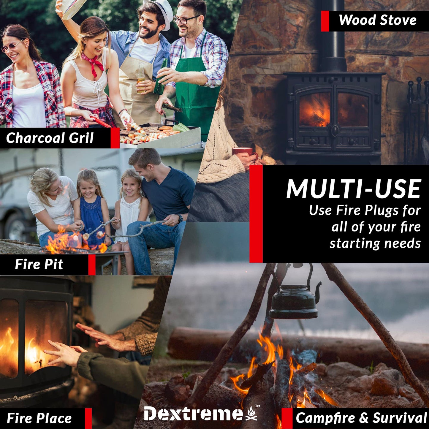 Dextreme Fire Plugs (50) Waterproof Fire Starter for Campfires, Emergencies, Survival, Fire Pits, Grills | 5+ Minute Burn | All Natural | Made in North America