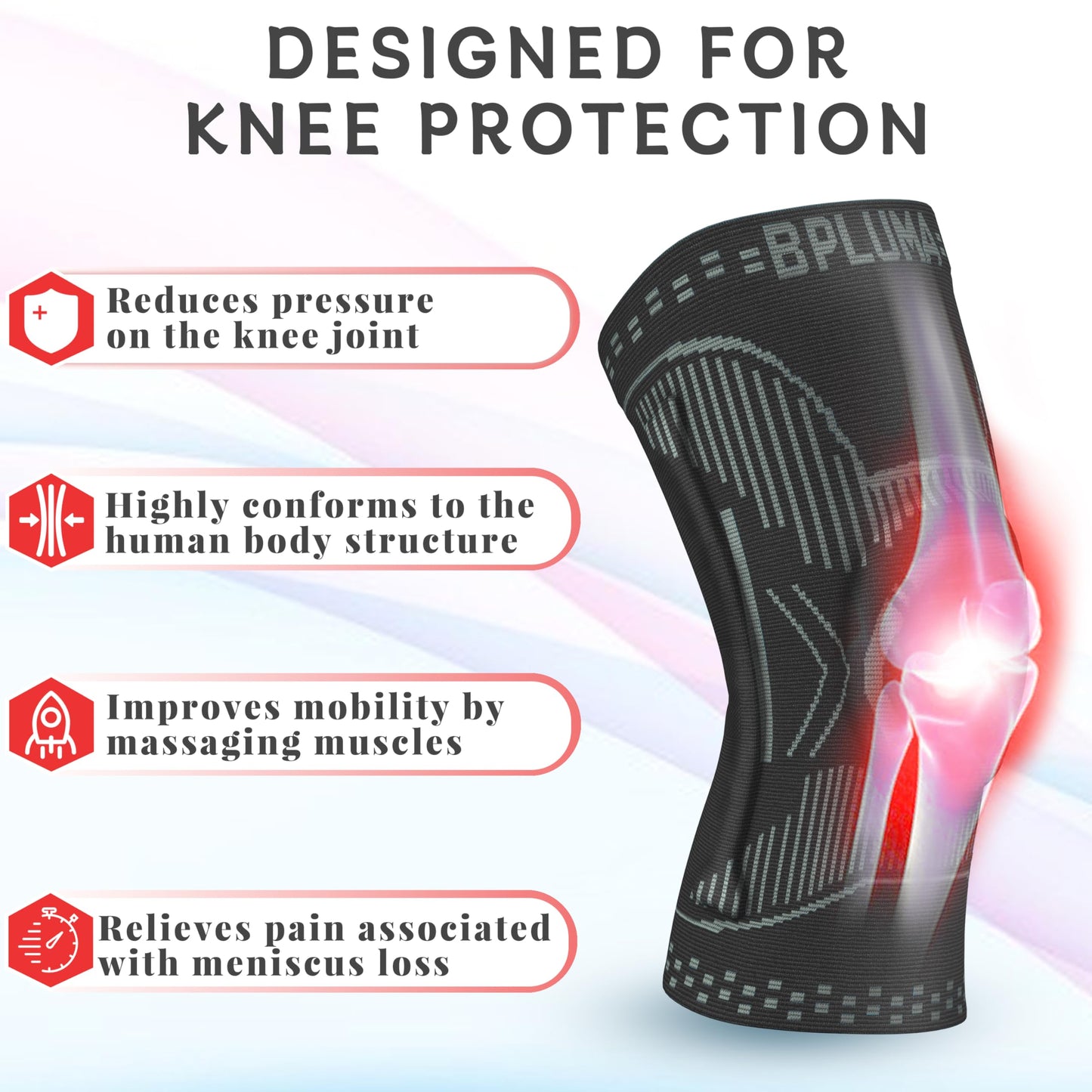 Bpluma Knee Brace for Knee Pain Men and Women, Knee Compression Sleeve for Torn Meniscus, Arthritis, Joint Pain，Knee Support for Working Out, Running, Weight Lifting，Fitness