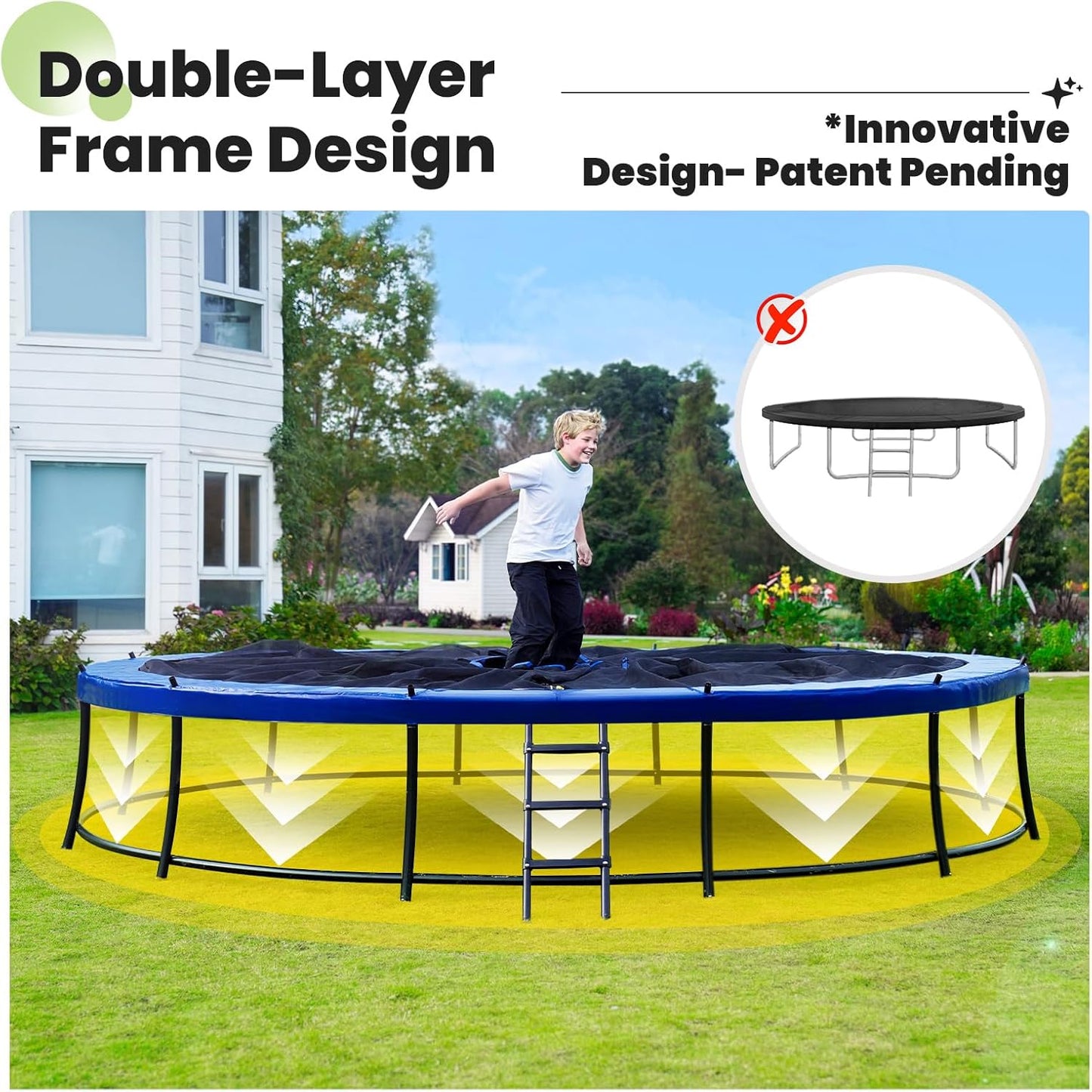 Zupapa 16FT Trampoline with Safety Enclosure Net - 1800LBS Capacity, No-Gap Design, Non-Slip Ladder for Kids & Family Outdoor Fun
