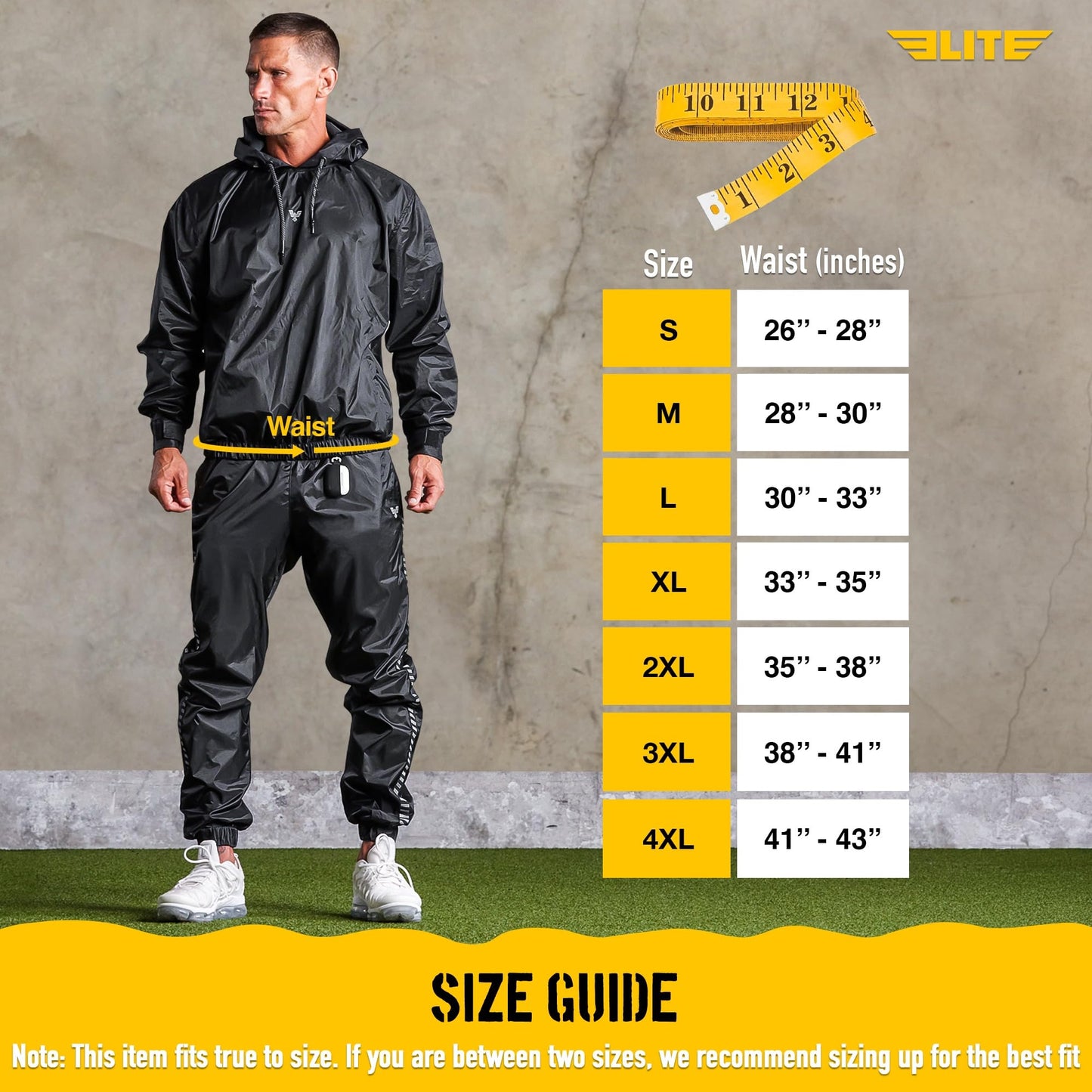 Elite Sports Sauna Suit for Weight Loss Men & Women Boxing MMA Wrestlers Gym Sweat Hoodie Sauna Suits Wrap Full Body Workout (Black, 3X-Large)