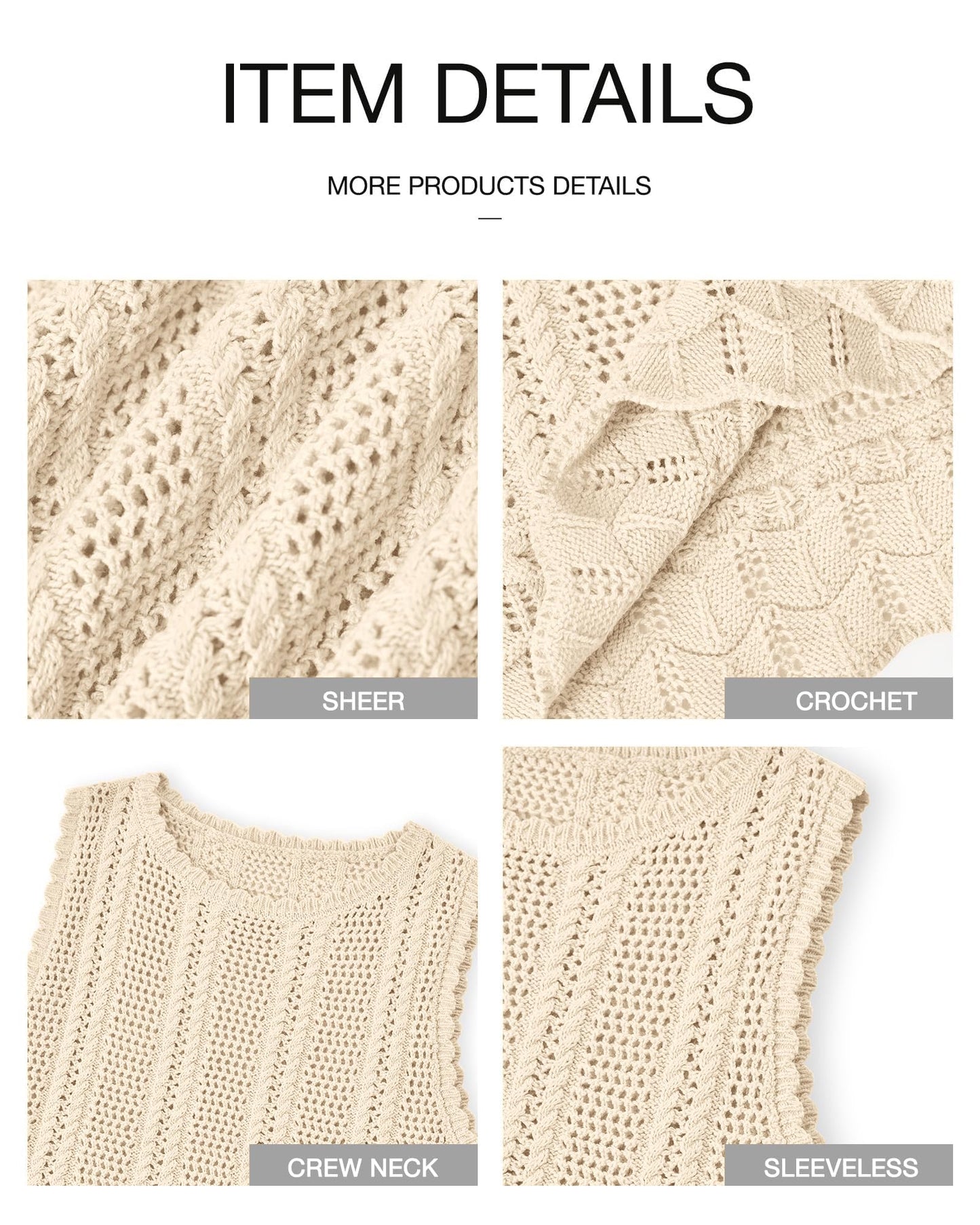 KIRUNDO Crochet Tops for Women Summer Sweater Tank Top(Apricot, M)