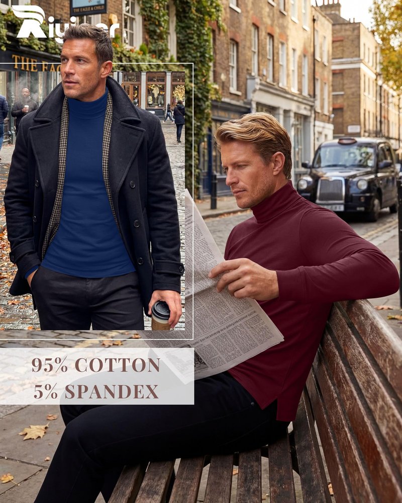 Riyiper 3 Pack Men's Turtleneck Shirts Thermal Basic Knitted Long Sleeve Casual Slim Fit Winter Pullover Tops(Black, Burgundy, Navy Blue,L)
