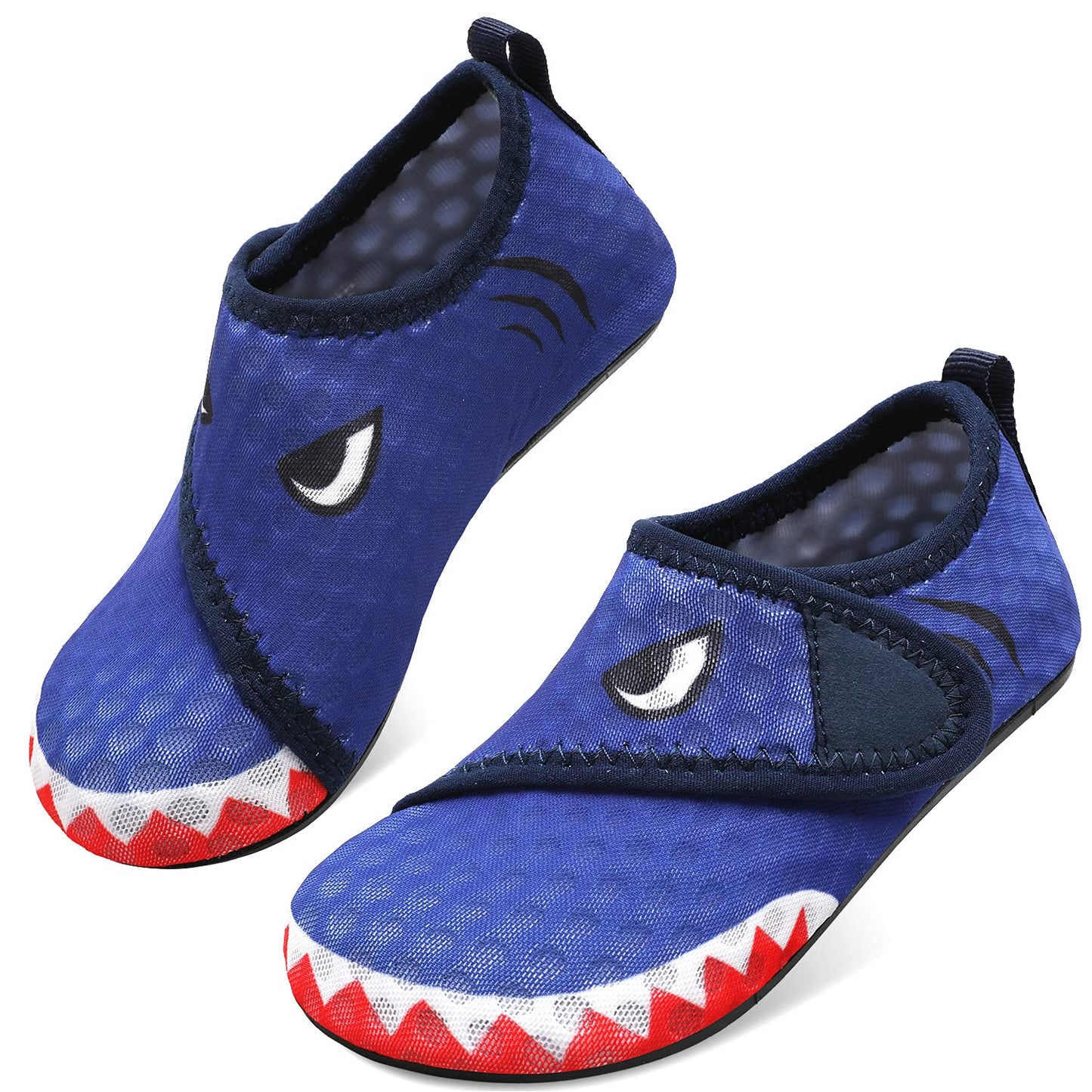 JOINFREE Boys Girls Athletic Water Shoes Soft Slip on Aqua Socks for Kids Navy Shark 8-8.5 Toddler