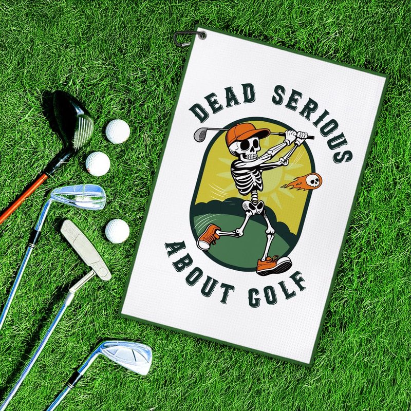 DYJYBMY Dead Serious About Golf Printed Golf Towel with Clip, Funny Skeleton Towel for Men Women, Humorous Funny Gifts for Golfer Golfing Lover, Birthday Golfing Gifts for Family Friend Coworker