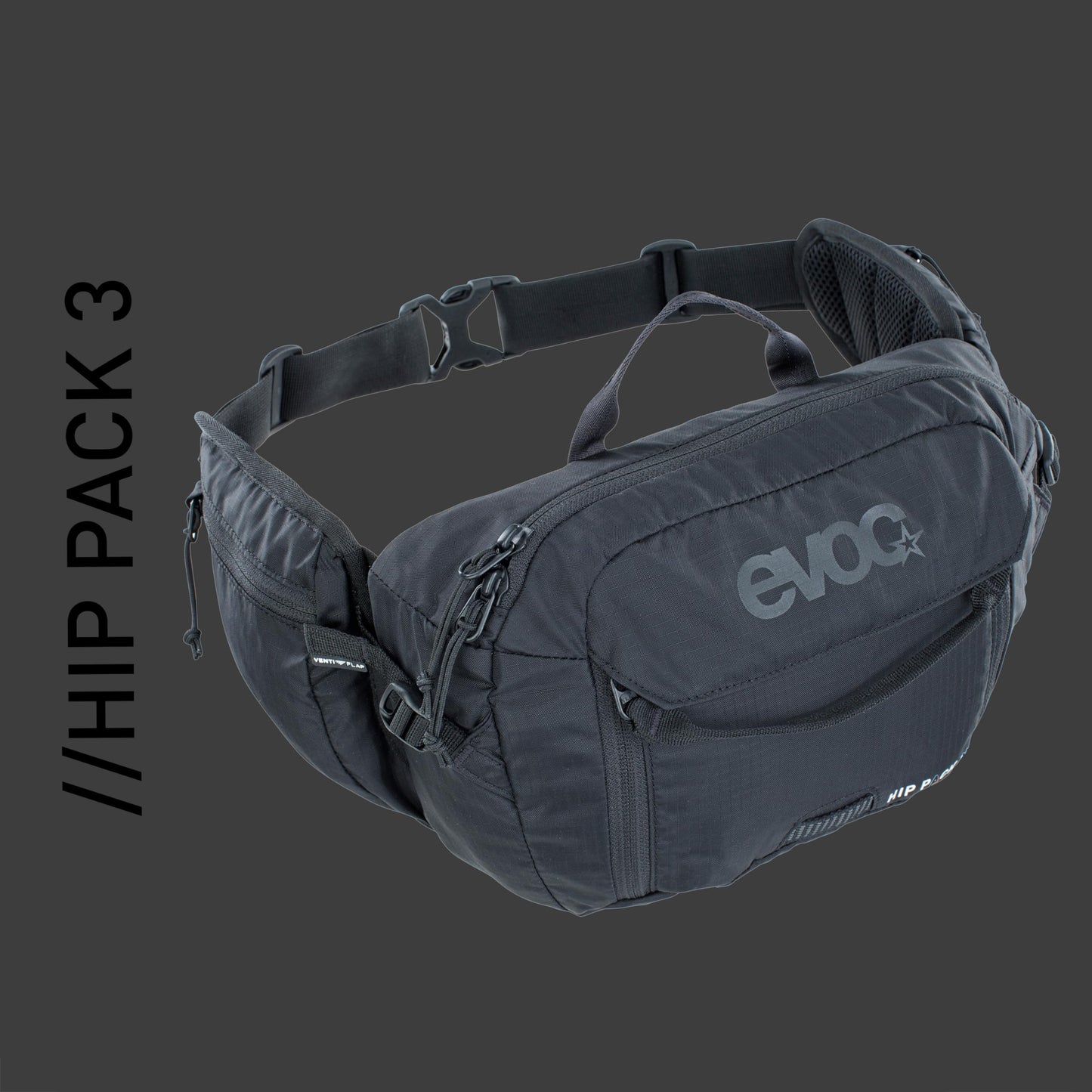 EVOC HIP PACK 3l hip bag (3l capacity, AIRFLOW CONTACT SYSTEM, adjustable hip belt, VENTI FLAP system, incl. 1.5l hydration bladder), black