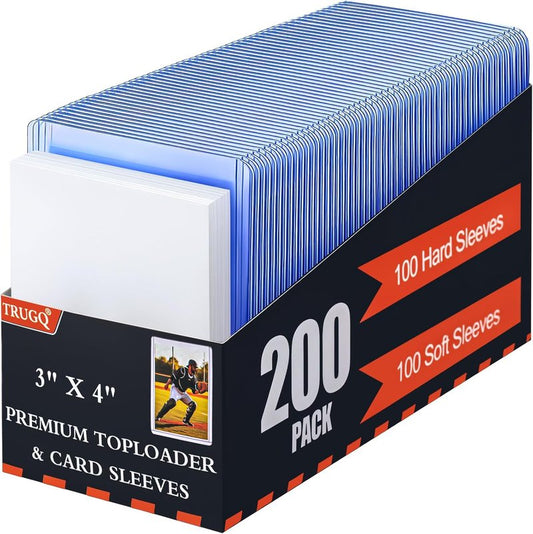 200 Card Sleeves - Premium Hard Plastic Toploaders for Trading Cards | 3" x 4" Baseball & Football Protectors