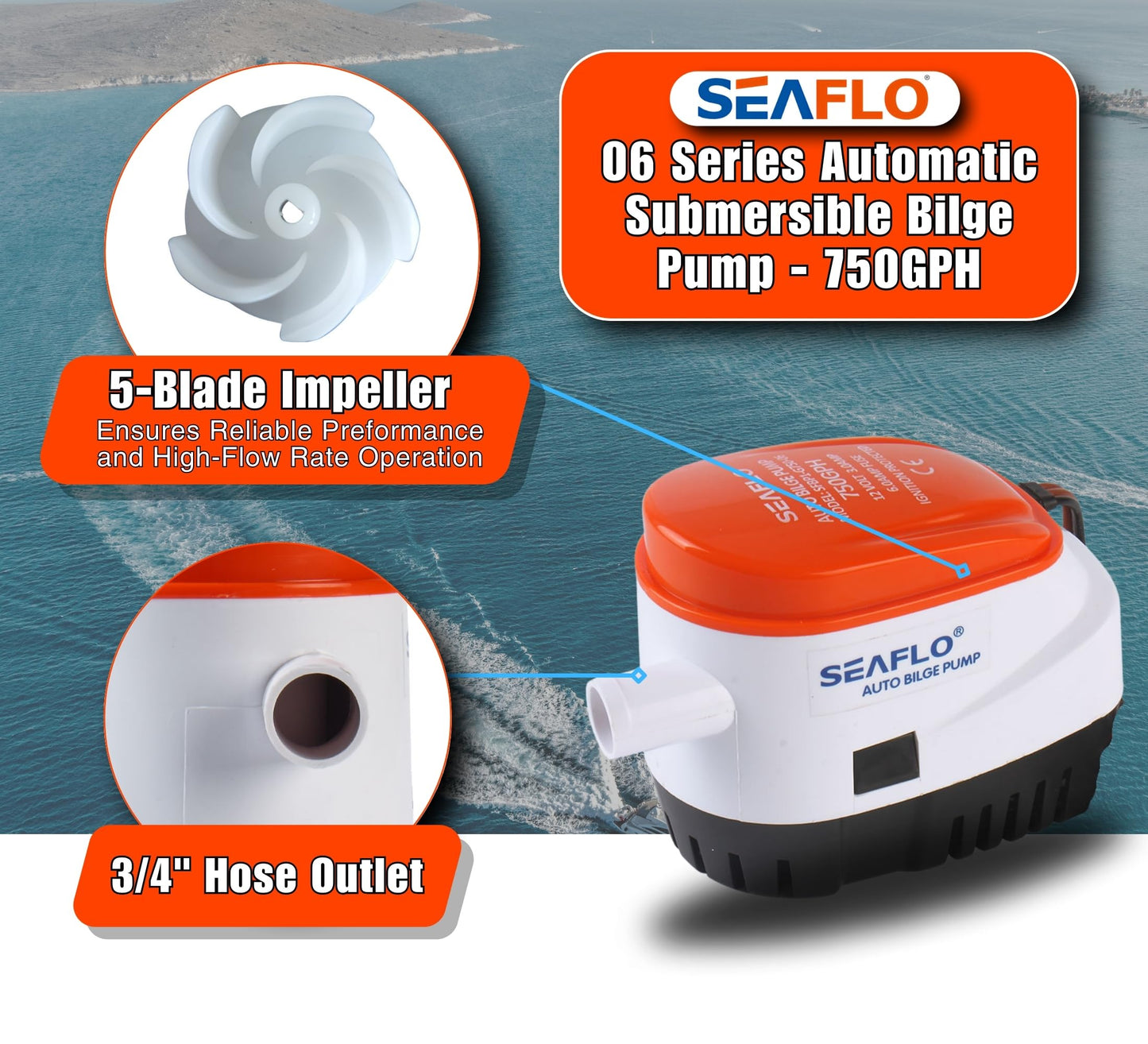 SEAFLO 12V 750GPH Automatic Electric Submersible Bilge Pump for Pumping Water out