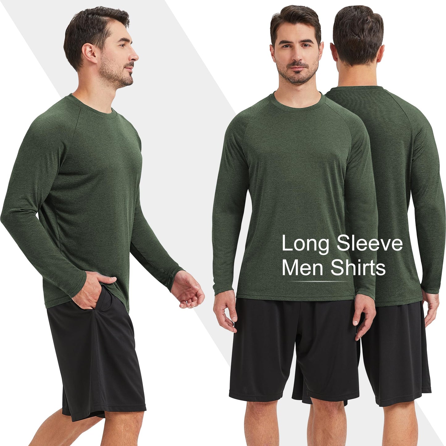 MLYENX 4 Pack Long Sleeve Shirts for Men UPF 50+ UV Sun Protection Quick Dry Moisture Wicking Workout Tee Shirts L