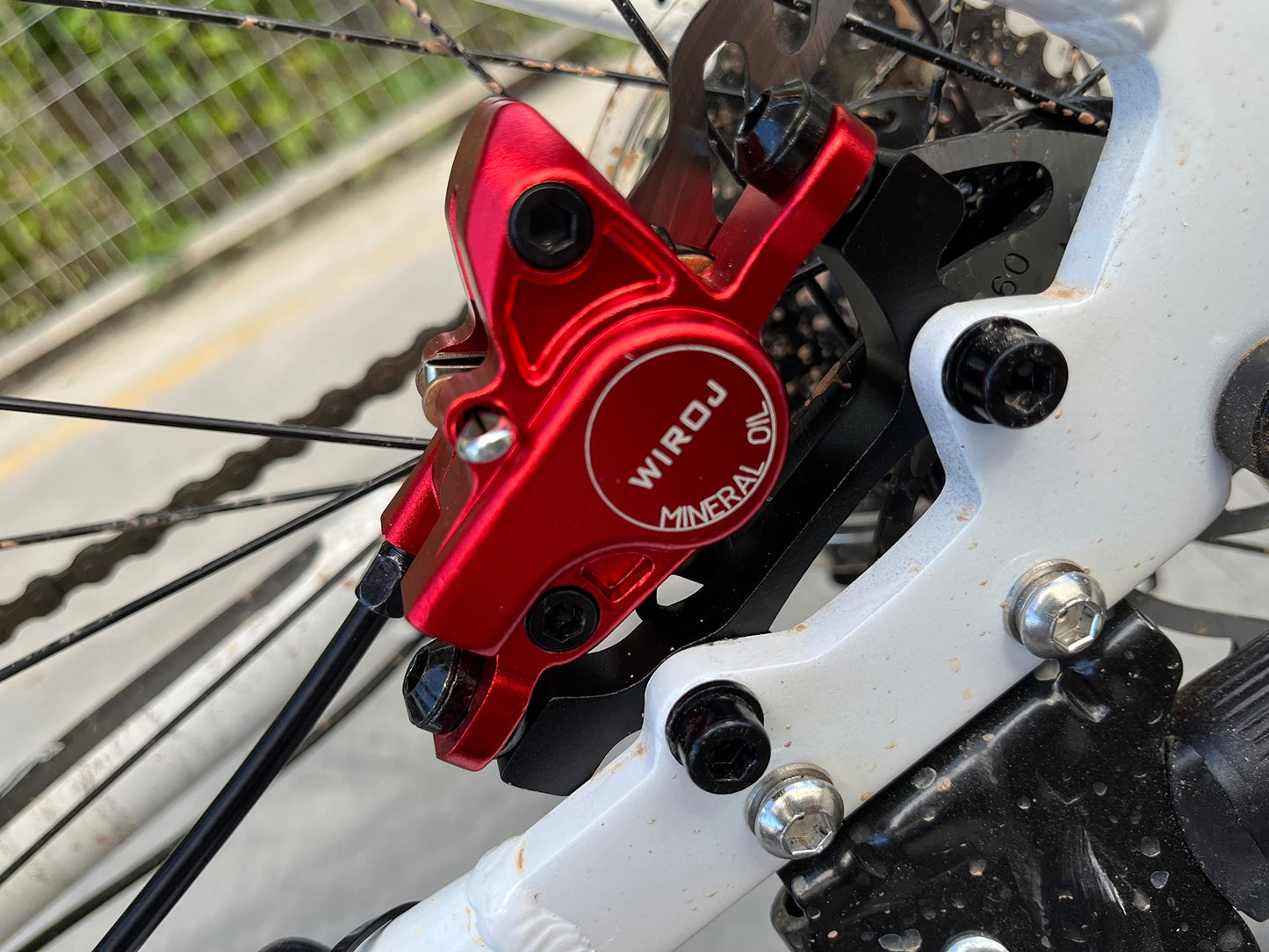 WIROJ Mountain Bike Hydraulic Disc Brake Set, Front & Rear Disc Brake Kit Fit Bicycle MTB XC Trail, e-Bike, Fat Bike, Upgrade kit for Mechanical Disc Brake (Red - Left Front & Right Back)