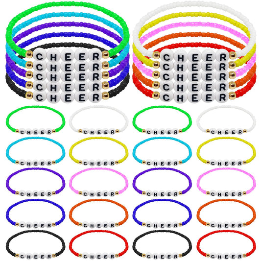 Kidum 30 Pcs Cheerleading Bracelets Bulk for Girls Cheerleader Gifts Stackable Clay Bead Cute Stuff Accessories for Cheer Team Gifts Party Favors (Muticolor)