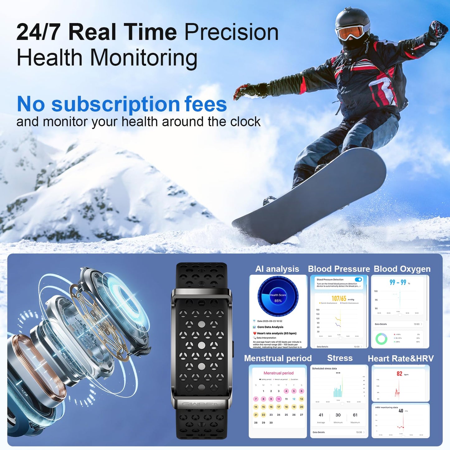 Smart Bracelet for Women and Men, Health Fitness Trackers with Heart Rate, Sleep Monitor, Blood Oxygen/Stress/Calorie/Step Tracker, Bracelet Smart Band, Health Tracker Fitness Bands,170+ Sports Modes