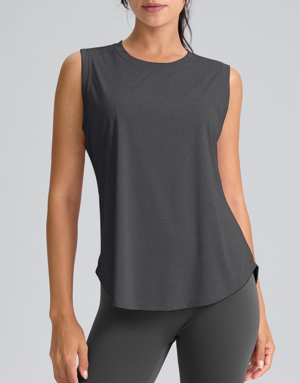 SANTINY Women's Workout Tops Athletic Gym Yoga Tank Tops (Dark Grey_XL)