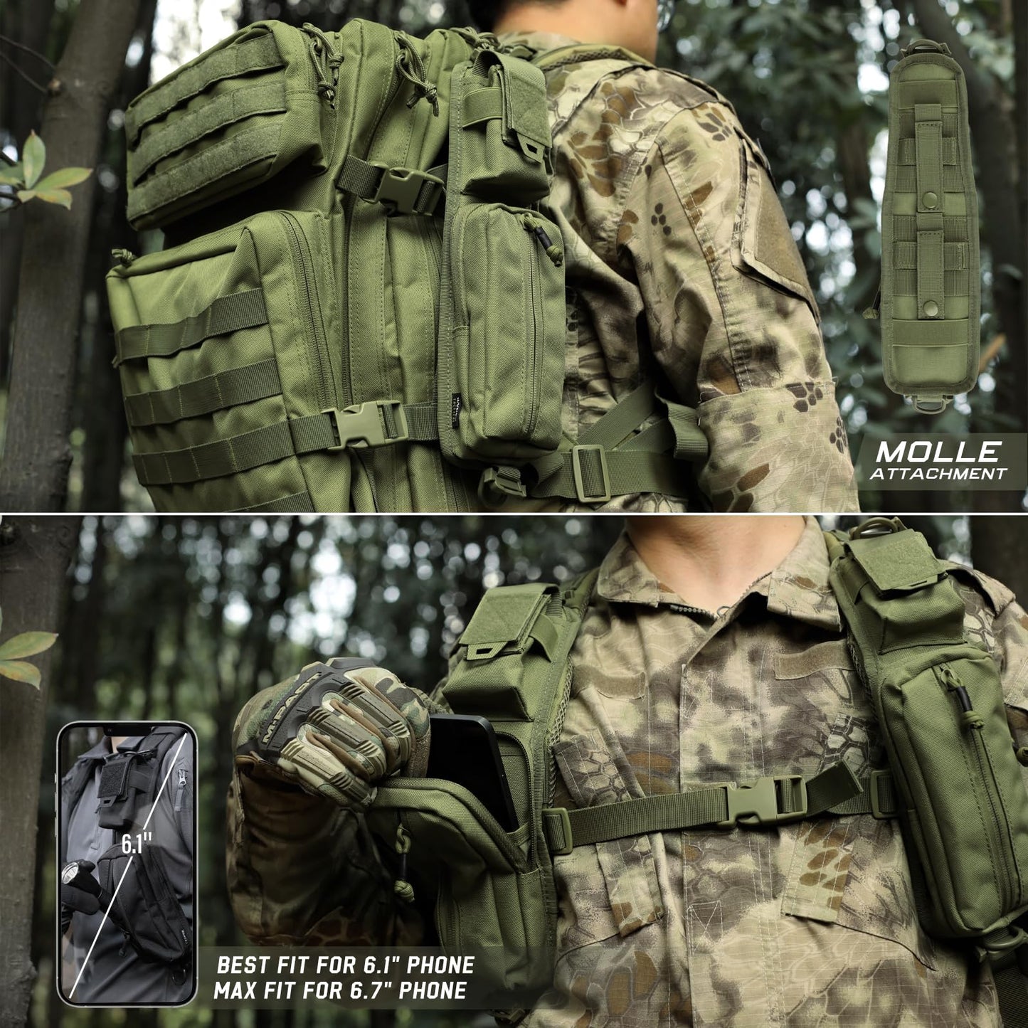 WYNEX Molle Accessories Pouch of Double Zipper Pocket Version, Backpack Strap Pouch Shoulder Strap Molle Attachment Tactical Accessories Bag Shoulder Starps Zipper Pocket Additional Phone Holder