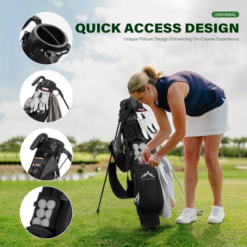 UNIHIMAL Par 3 Golf Lightweight Stand Carry Bag PRO with Dual Shoulder Straps –Pitch n Putt Golf Bag Easy to Carry and Durable for The Driving Range and Executive Courses – 31.5 inches Tall (Black)