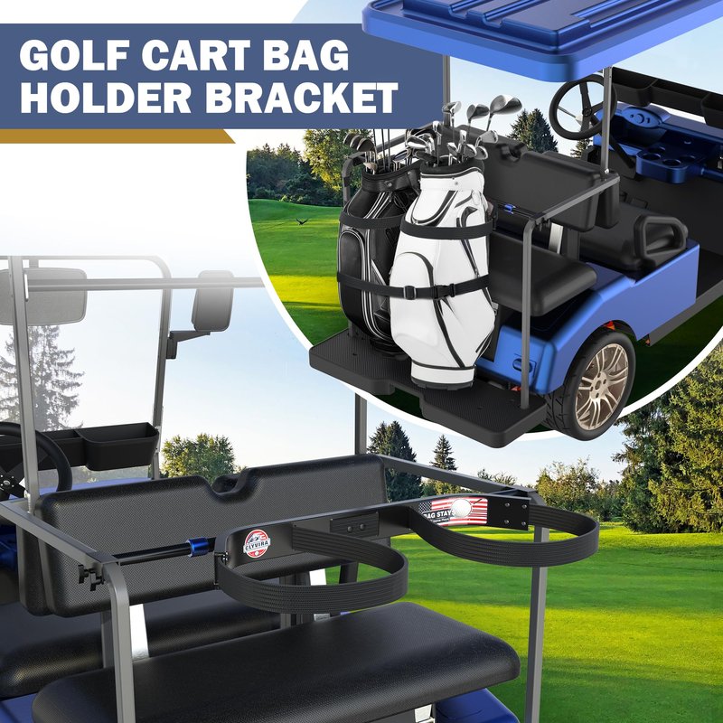 Clyvira Golf Cart Bag Holder Bracket – Lightweight & Sturdy, No Drilling Required, Adjustable Attachment for EZGO, Club Car, Yamaha 2+2 Rear Seats with 1-Inch Square Tube