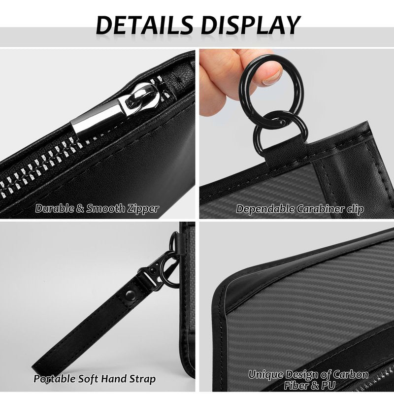 T-carbon Carbon Fiber & Leather Golf Ball Pouch Tee Holder – Golf Accessories Bag with Carabiner Clip, Holds Balls, Tees, Phone & Wallet – Gifts for Golfers Men Women, Black