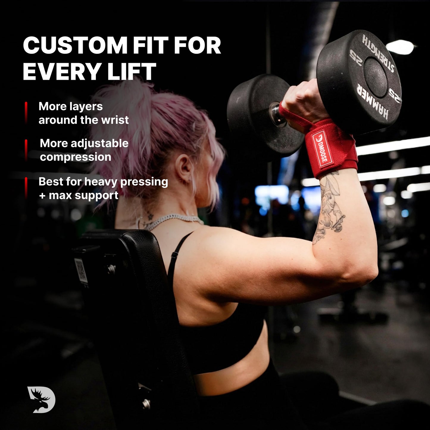 DMoose Fitness Wrist Wraps (IPL Approved) Avoid Injury & Maximize Grip with Thumb Loop, 18" or 12" Gym Wrist Wraps Pair, Wrist Wraps for Weightlifting Men, Wrist Brace for Working Out & Wrist Support