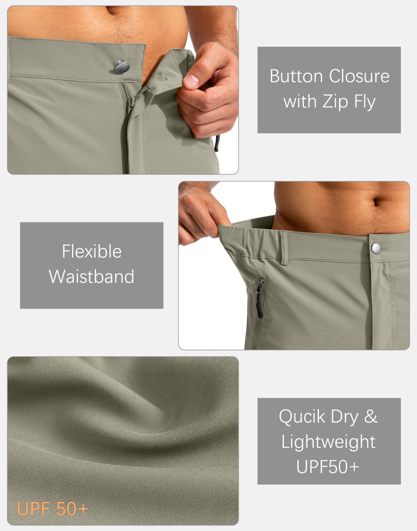 Pudolla Men's Hiking Cargo Shorts 9" Lightweight Outdoor Work Shorts for Men Travel Golf Camping Casual with 5 Zipper Pockets(Grey Sage Medium)