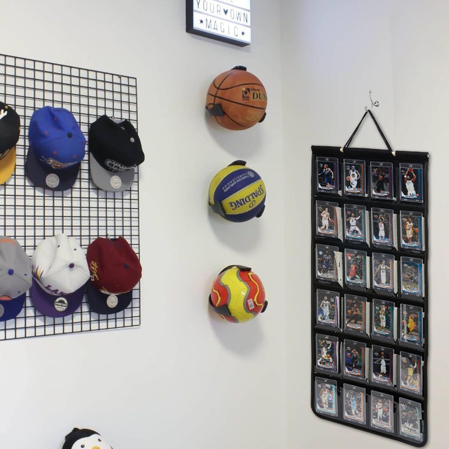 HUHYNN Trading Card Display, Hanging Organizer for Baseball Basketball Football Trading Cards, Graded Sports Card Display for PSA CGC BGS SGC Slabs(24 Slots-Black)