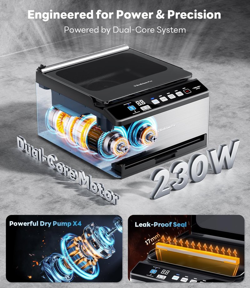 DualCore Vacuum Sealer - Commercial-Grade Chamber Sealer for Liquids & Sous Vide | 6L Capacity, Extra-Wide Bag Clamp