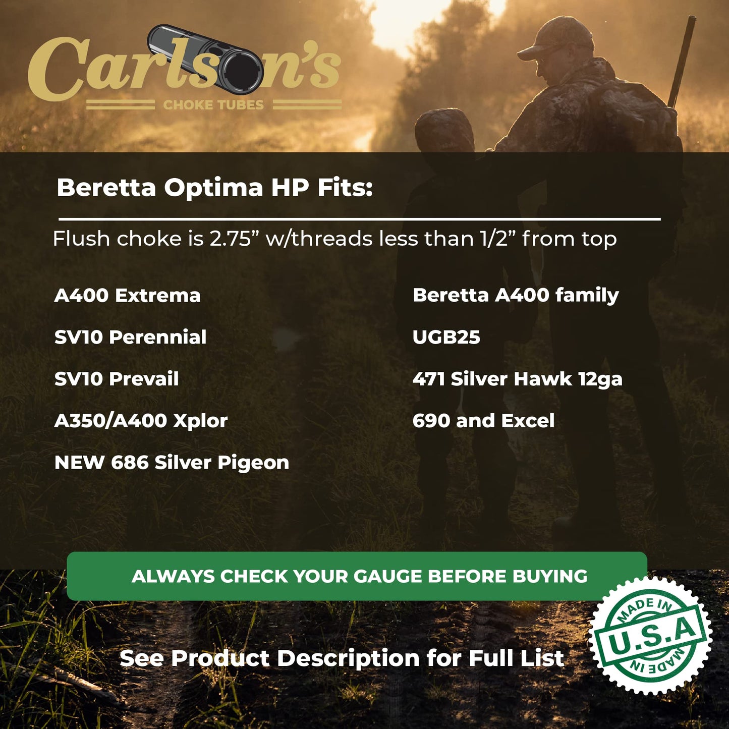 Carlson's Choke Tubes 12 Gauge for Beretta Optima HP [ Improved Cylinder | 0.723 Diameter ] Blued Steel | Blued Sporting Clays Choke Tube | Made in USA