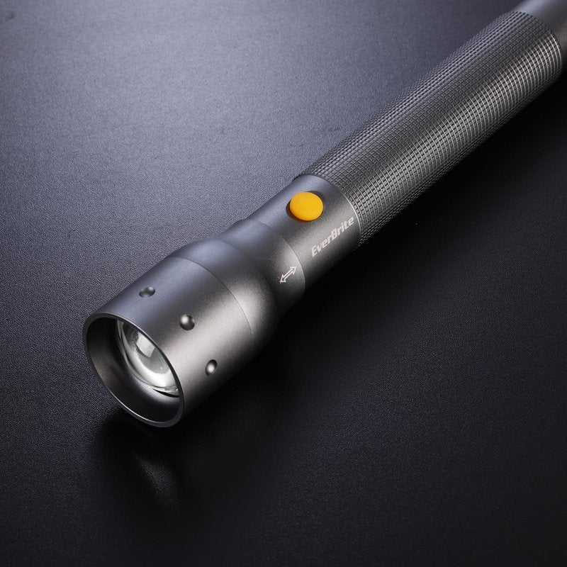 EverBrite Ultra Bright Tactical Flashlight, 900 Lumen Zoomable Adjustable Focus, 3 Light Modes, Heavy-Duty Aluminum Torch for Hurricane Supplies Camping, Includes 3C Alkaline Batteries-Gray