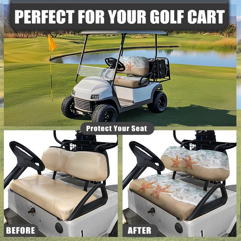 Bulopur Universal Golf Cart Seat Covers Kit Beach Starfish Golf Cart Front Seat Blanket Soft Elastic Golfcart Seats Covers Compatible with EZGO Txt & Club Car