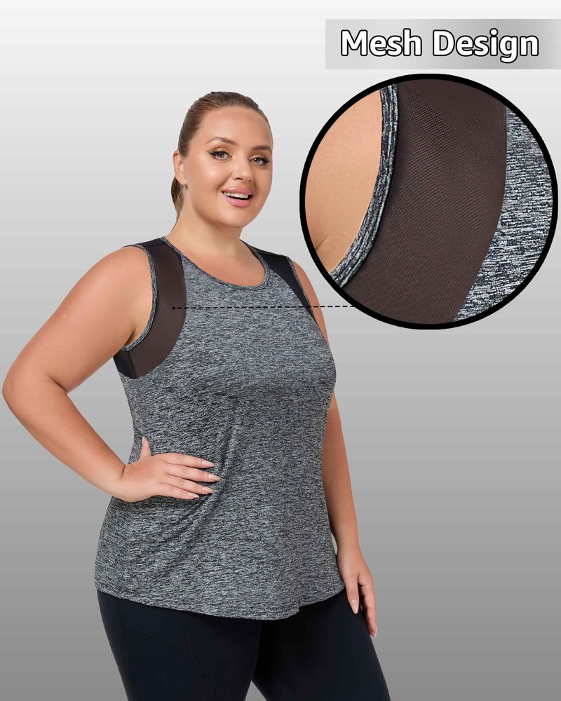 MTICFMY Plus Size Workout Tank Tops for Women, Black Sleeveless Athletic Shirts Loose Fit, Mesh Flowy Yoga Gym Running Summer Clothes 3X