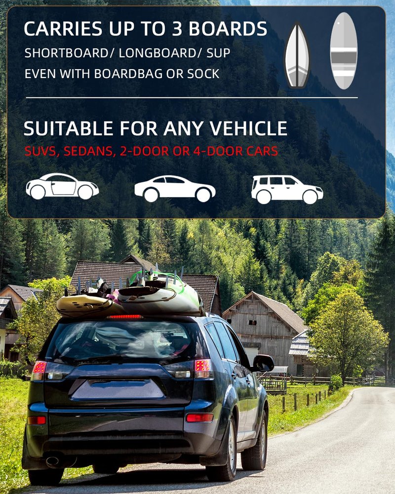 Abahub Soft Roof Rack Pads with 2 Tie Down Straps, 2 Tie Down Ropes, 2 Hood Loops and Storage Bag, for Surfboard, Kayak, Canoe, Heavy Duty Universal Car Roof Racks System Black 32 inch
