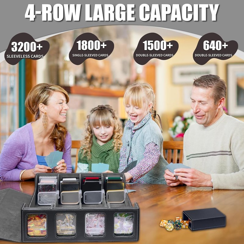 Trading Card Storage Box - 3200+ MTG Commander Deck Organizer with Window, Dice Tray & 30 Dividers | Black Grey