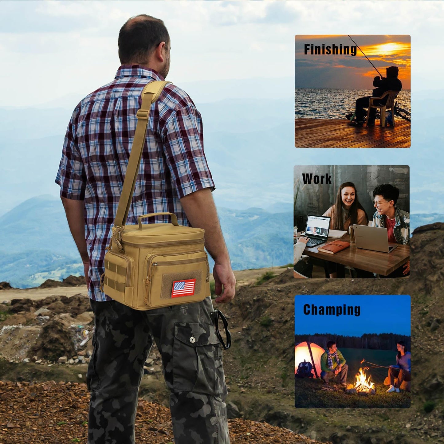 ATRIPACK Lunch Box for Men, Tactical Lunch Bag MOLLE Webbing Leakproof Insulated Large Lunch Cooler Women Adult Meal with Adjustable Shoulder Strap Durable Lunch Pail (Brown)