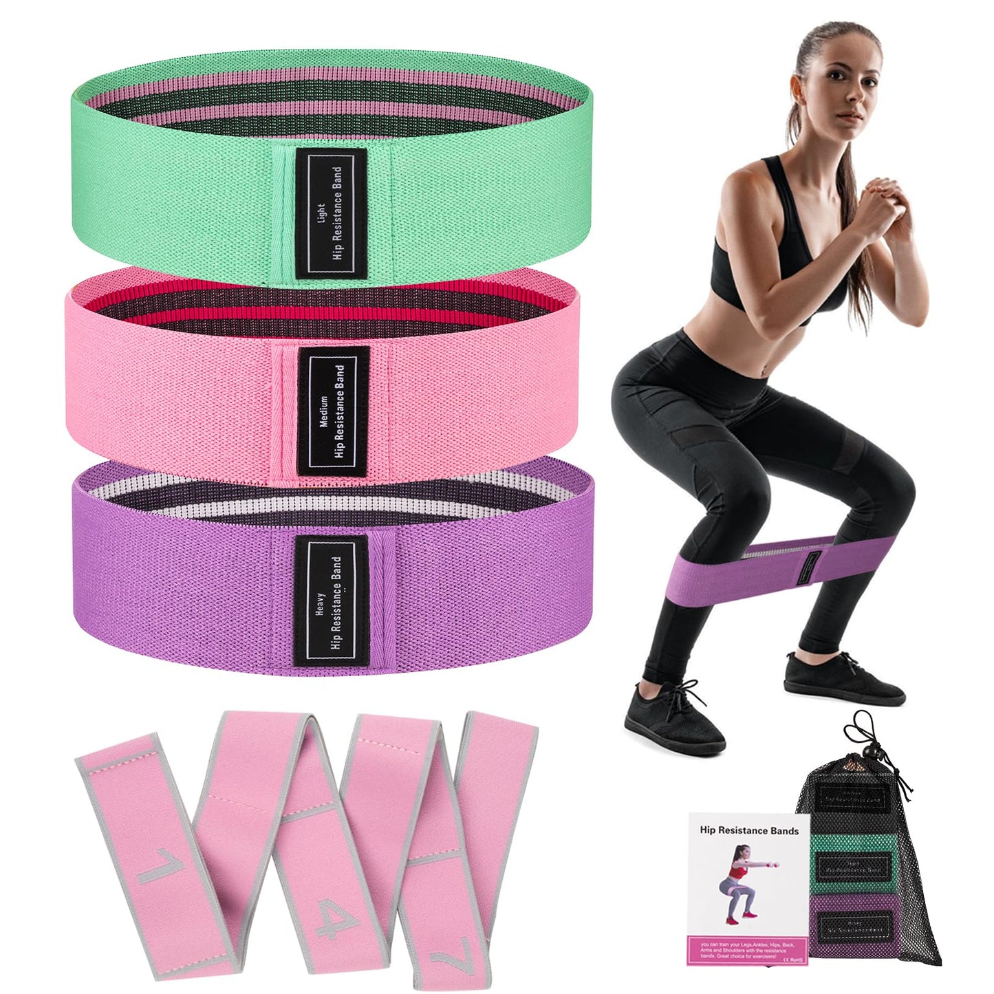 JIN BD Fabric Resistance Bands Set,Exercise Bands for Legs and Booty,Different Levels Elastic Bands for Yoga,Pilates,Home Fitness,Strength Training,Physical Therapy,Workout Bands for Women and Men