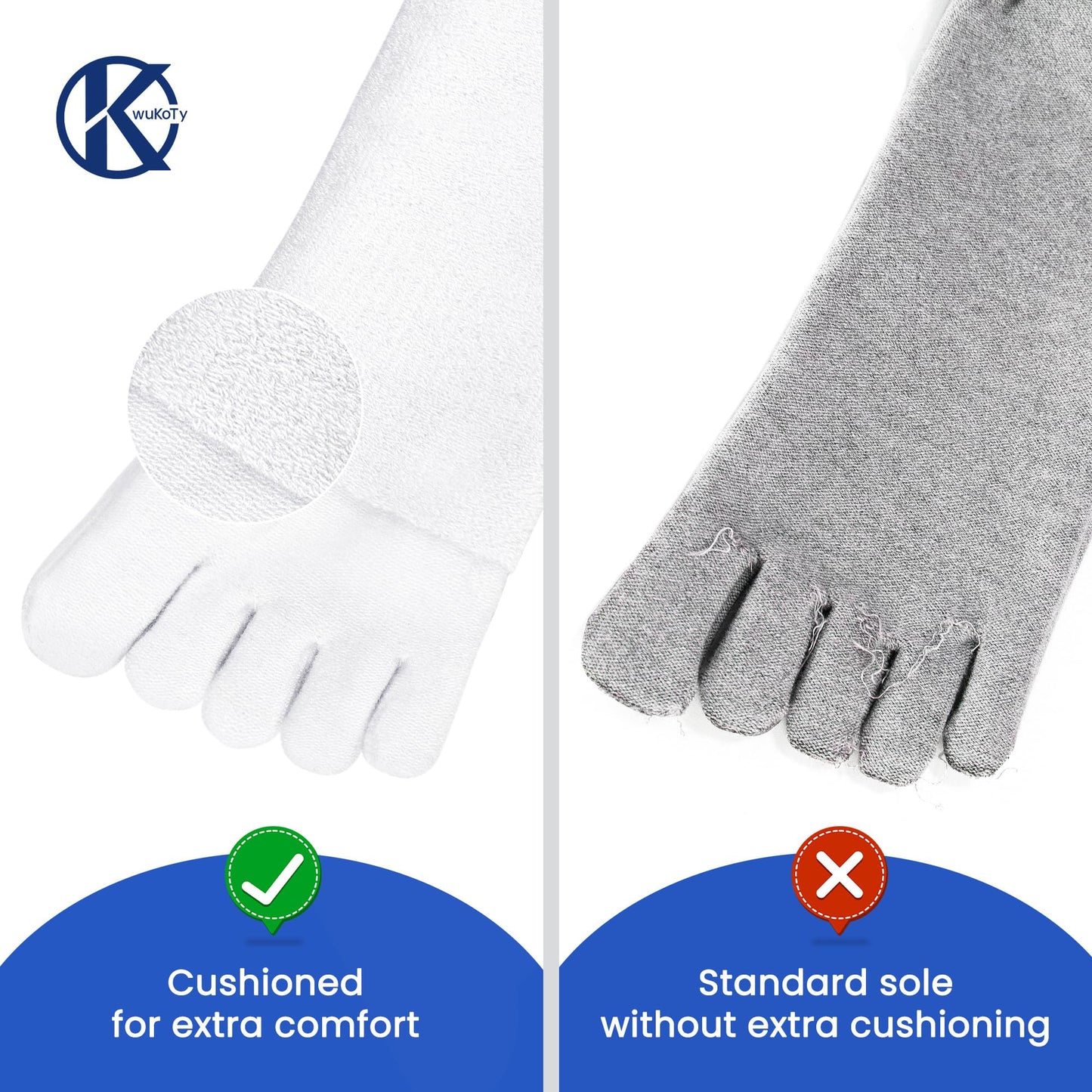 KWUKOTY Coolmax Performance Ankle Athletic Running Toe Socks White Size Men 7-10 Women 8-11
