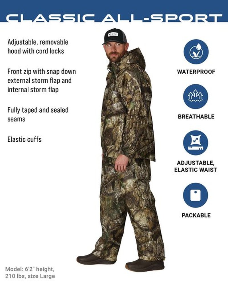 FROGG TOGGS Men's Standard Classic All-Sport 3-Layer Waterproof Breathable Rain Suit, Realtree APX, X-Large