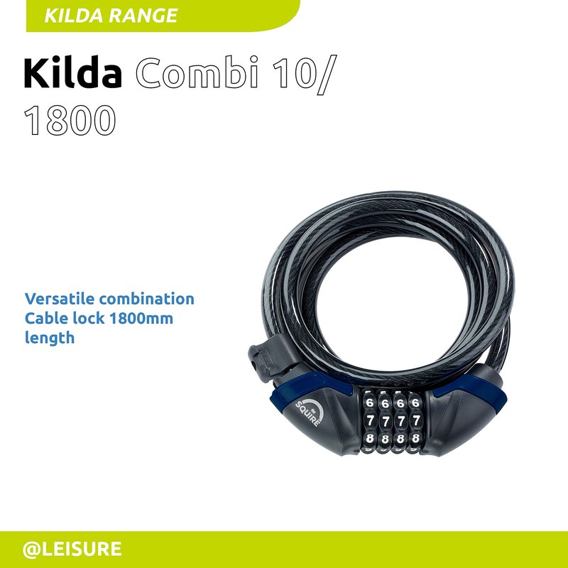 Squire Locks Heavy Duty Bikelock (Kilda Combi) - 4 Wheel Combination Cable Lock - Weatherproof Armoured Steel Combination Bike Lock - Flexible, Tamper Proof Combination Lock All Purpose Use (1800 mm)