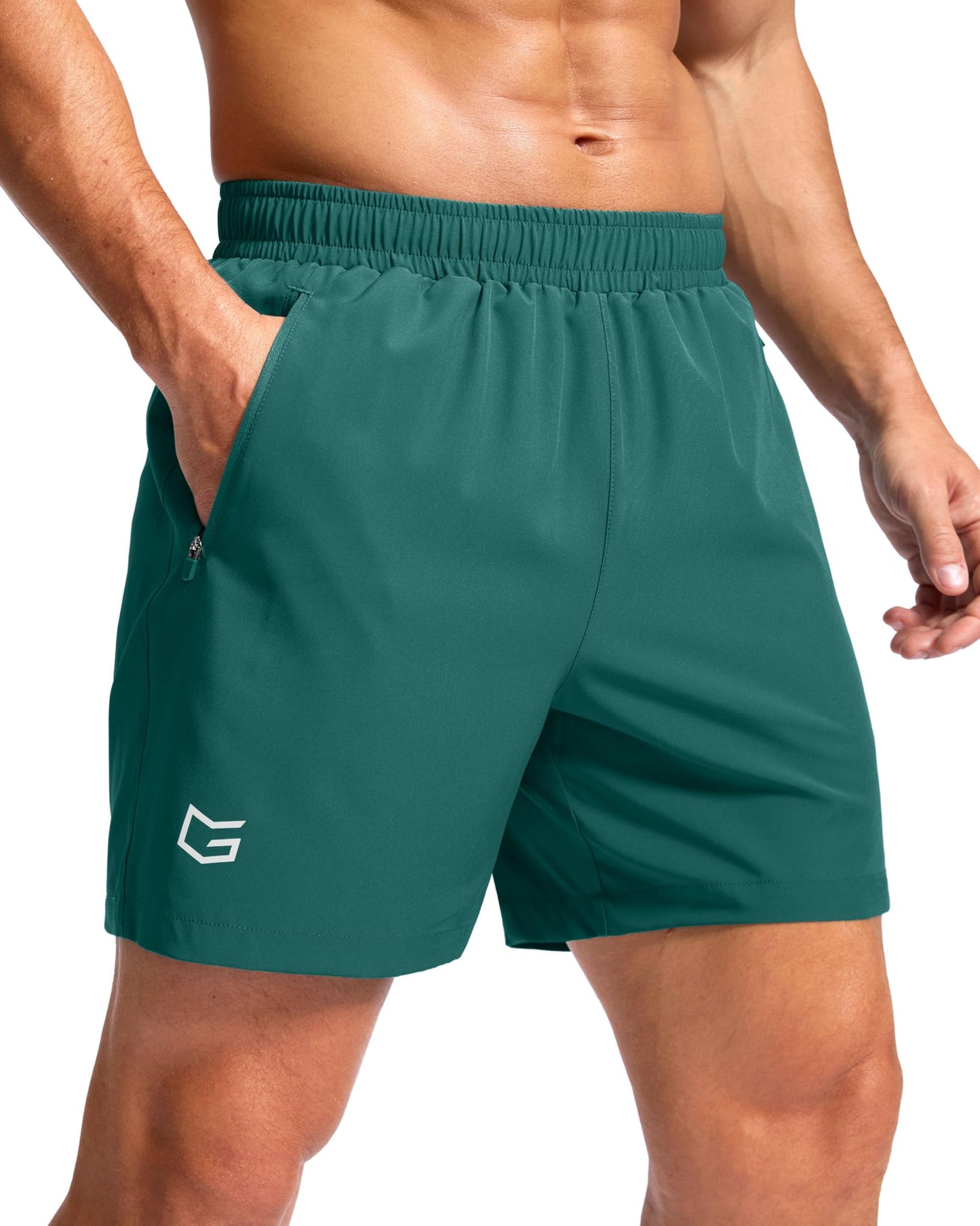 G Gradual Men's Athletic Running Shorts with Zipper Pockets Quick Dry 7"/ 5"/ 9" Workout Gym Shorts for Basketball Hiking(Rainforest Green,5XXXL)