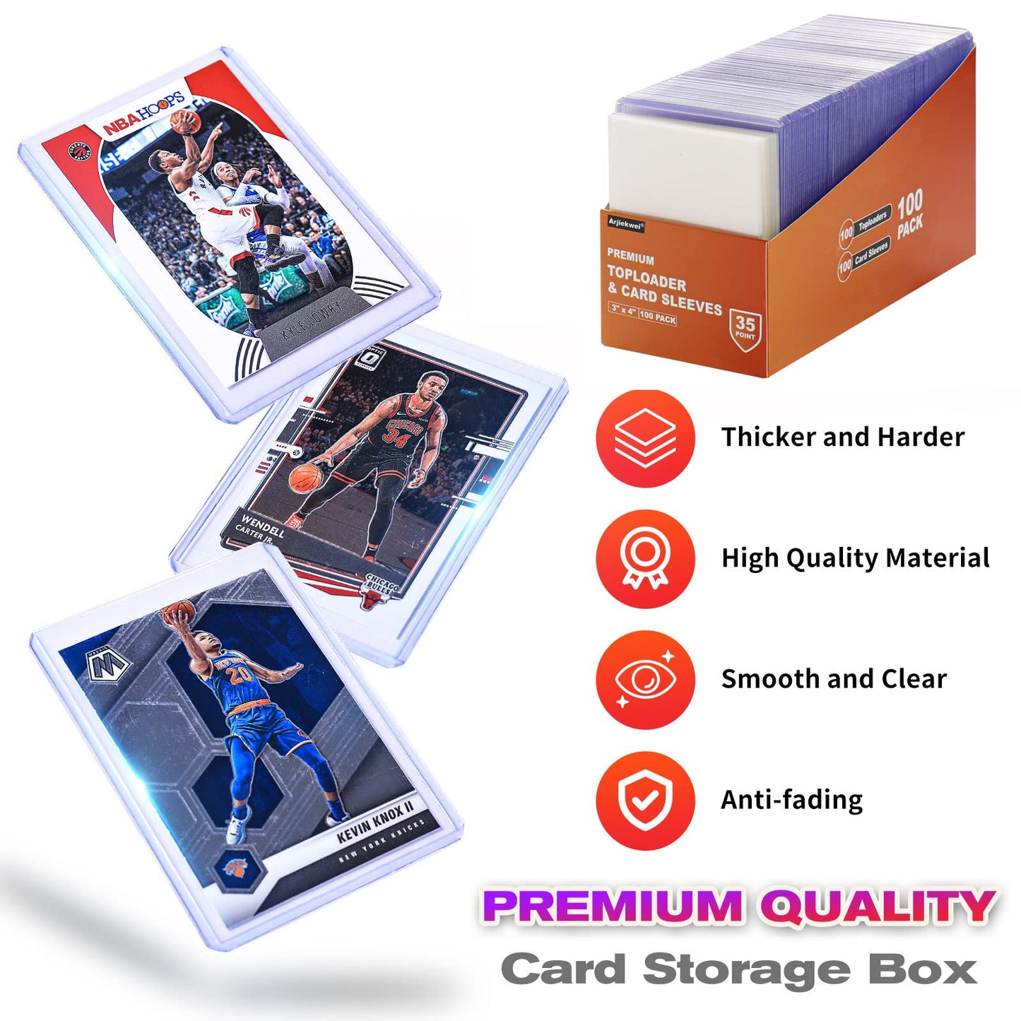 2000 Card Sleeves Top Loaders for Cards, Arjiekwei 3"X4" Baseball Card Protectors Hard Plastic, Premium Toploaders Card Holder for Sports Football Trading Cards (1000 Toploaders + 1000 Penny Sleeves)