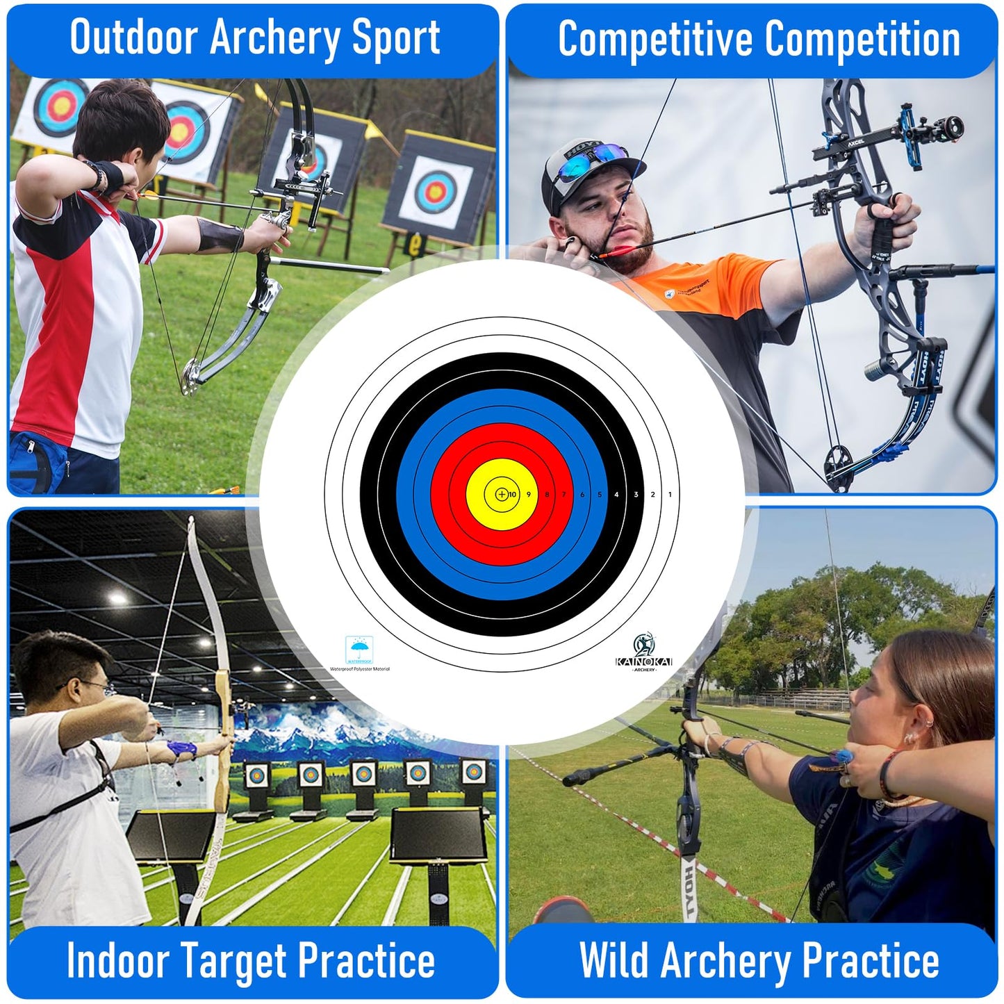 KAINOKAI Competitive Archery Targets Paper Compound Bow Target Paper 40cm/60cm/80cm (80cm/32in （10 Rings） 10PCS)